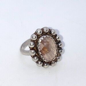 𝅺vtg Taxco Sterling Silver Citrine Stone Ring Eagle 3 Stamp Sz 4.75